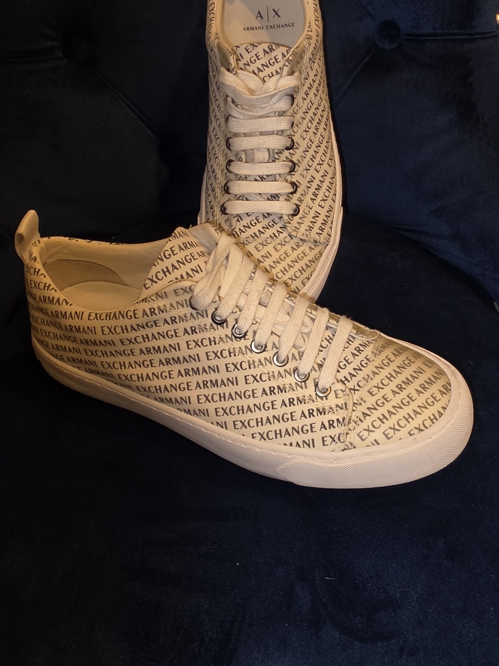 Armani Exchange Men’s Cream All-Over Logo Low-Top Sneakers And CrossBody Bag